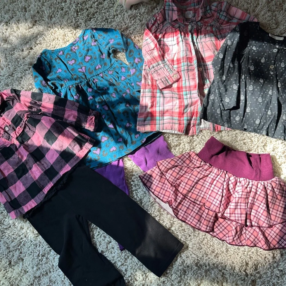 Girls 2T Fall Autumn flannel colorful set of girl toddler tops dresses s… - Picture 4 of 8